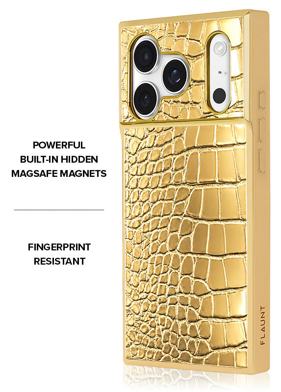 Elite Collection - SQUARE® Gilded Gold Faux Croc iPhone Case