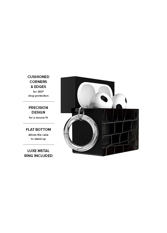 SQUARE® Black Crocodile Faux Leather AirPods Case