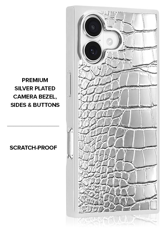 Elite Collection - SQUARE® Chromed Silver Faux Croc iPhone Case