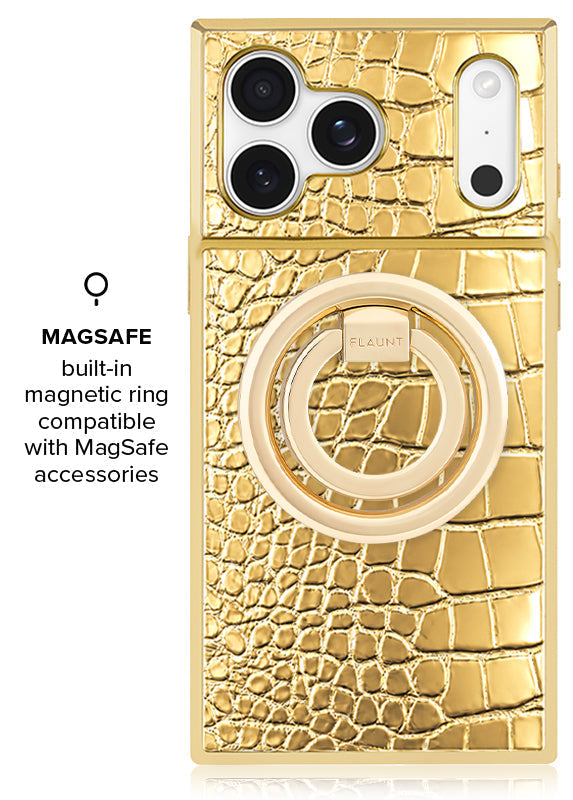 Elite Collection - SQUARE® Gilded Gold Faux Croc iPhone Case