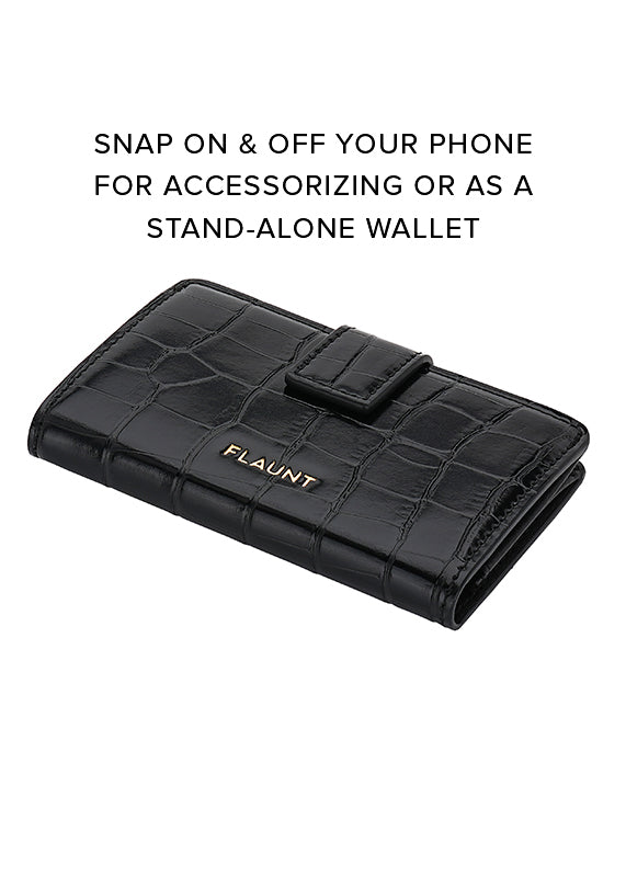 Black Crocodile Faux Leather MagSafe Wallet (Works with MagSafe Cases Only)