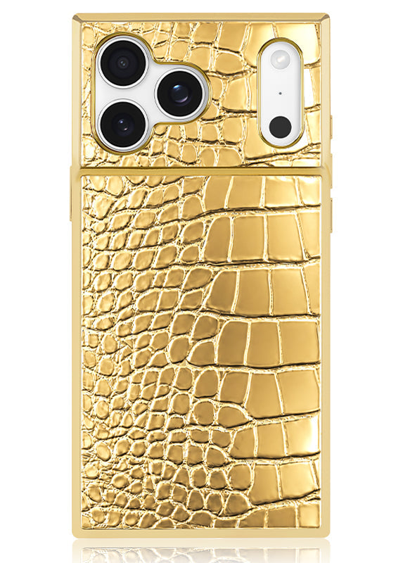 Elite Collection - SQUARE® Gilded Gold Faux Croc iPhone Case