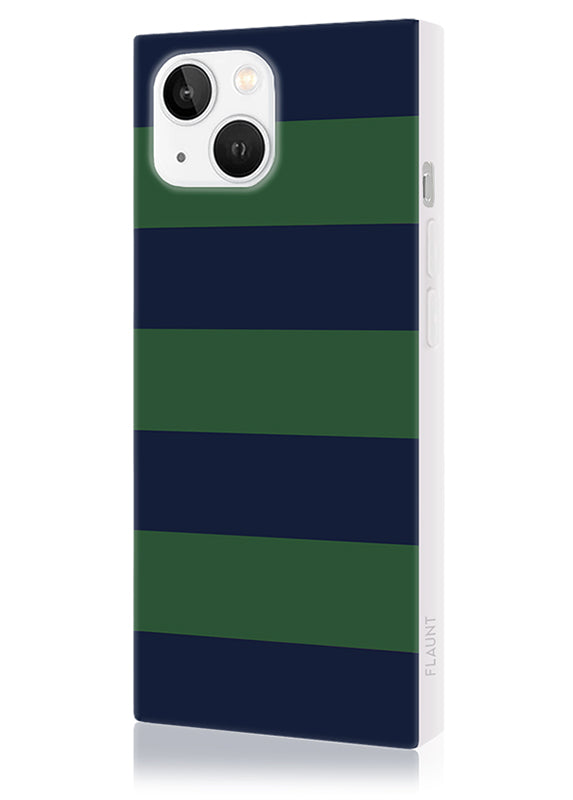 SQUARE® Navy & Green Rugby Stripe iPhone Case
