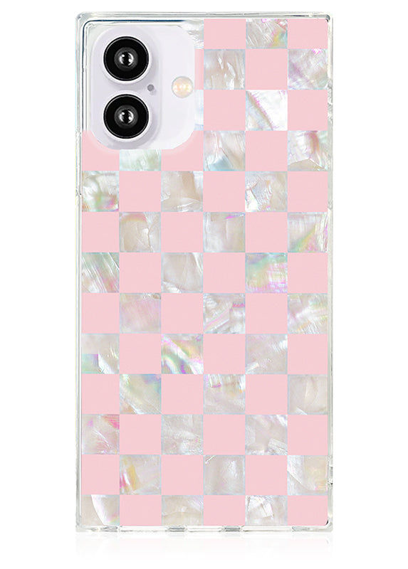 SQUARE® Pink Checkered Mother of Pearl iPhone Case