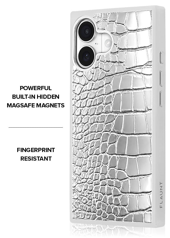 Elite Collection - SQUARE® Chromed Silver Faux Croc iPhone Case