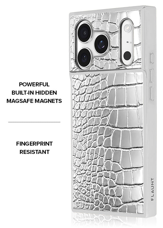 Elite Collection - SQUARE® Chromed Silver Faux Croc iPhone Case
