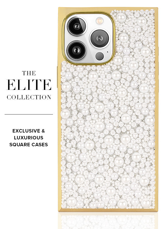 Elite Collection - SQUARE® Gold Metallic Embellished Faux Pearl iPhone Case (Not MagSafe Compatible)