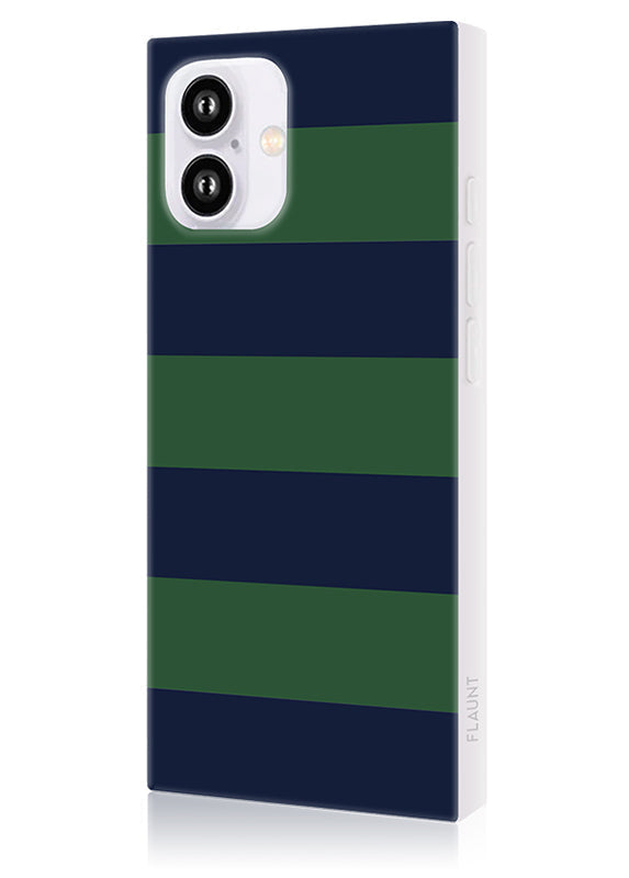 SQUARE® Navy & Green Rugby Stripe iPhone Case