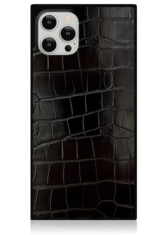 SQUARE® Black Crocodile Faux Leather iPhone Case