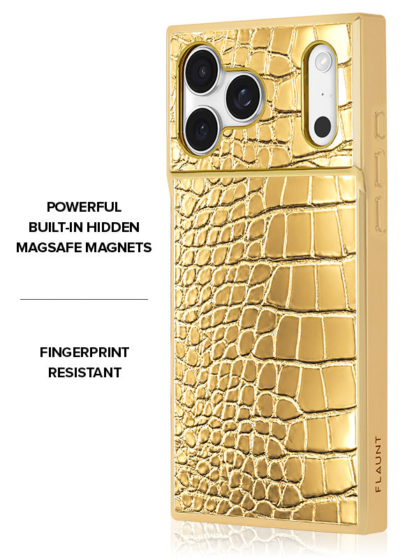 Elite Collection - SQUARE® Gilded Gold Faux Croc iPhone Case