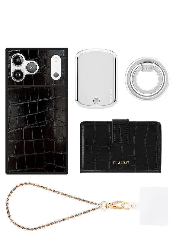 Black Crocodile Faux Leather Bundle Set