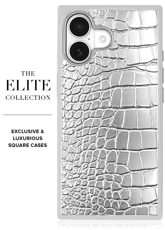 Elite Collection - SQUARE® Chromed Silver Faux Croc iPhone Case