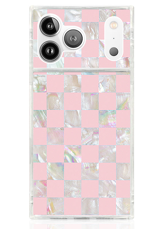 SQUARE® Pink Checkered Mother of Pearl iPhone Case