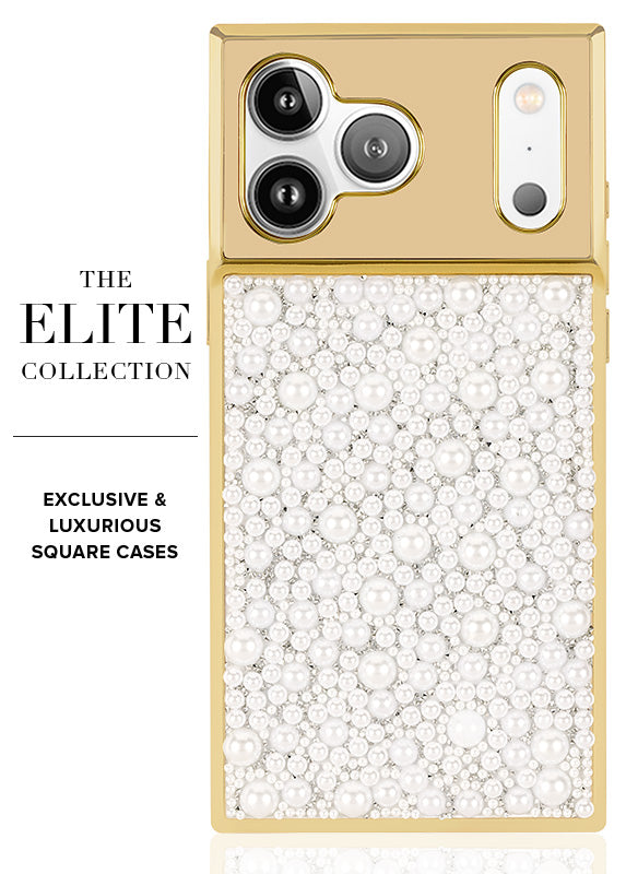 Elite Collection - SQUARE® Gold Metallic Embellished Faux Pearl iPhone Case (Not MagSafe Compatible)