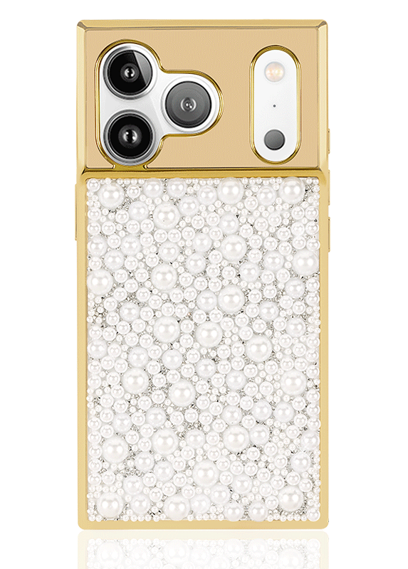 Elite Collection - SQUARE® Gold Metallic Embellished Faux Pearl iPhone Case (Not MagSafe Compatible)