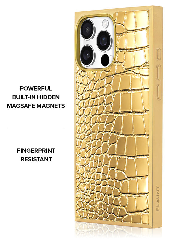 Elite Collection - SQUARE® Gilded Gold Faux Croc iPhone Case