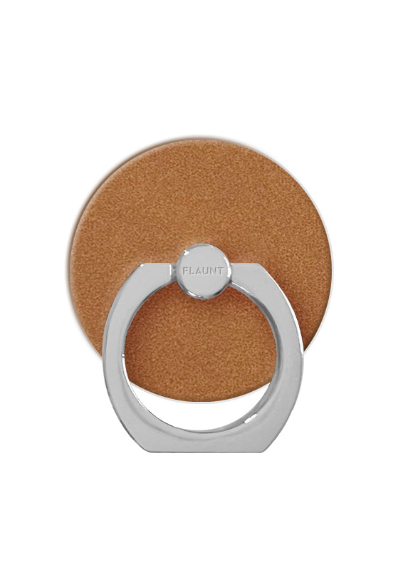Tan Suede Faux Leather Adhesive Phone Ring Stand