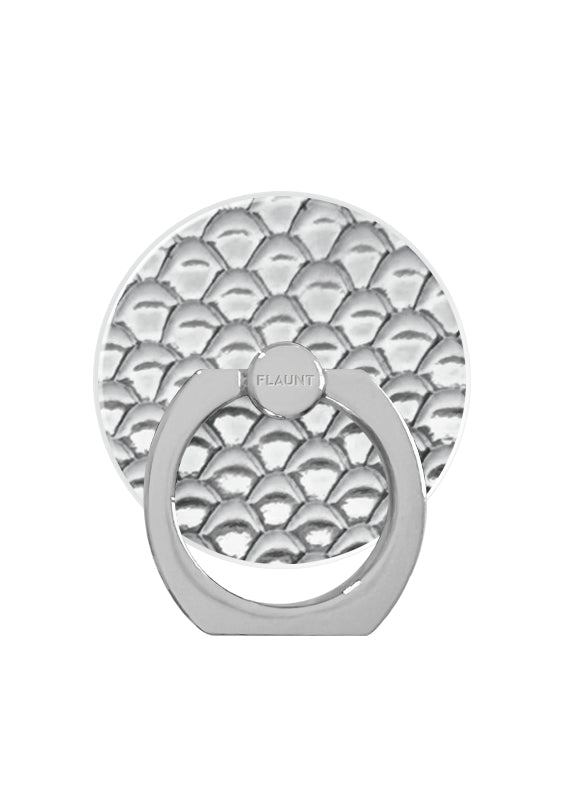 Silver Metallic Snakeskin Faux Leather Adhesive Phone Ring Stand