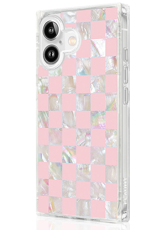 SQUARE® Pink Checkered Mother of Pearl iPhone Case