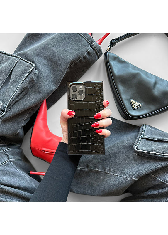 SQUARE® Black Crocodile Faux Leather Pixel Case